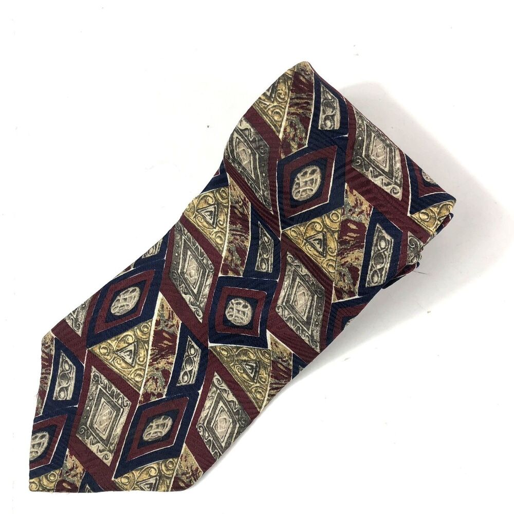 Vintage Studio by Fumagalli's Silk Tie 90s Geometric Art Deco Made in USA
